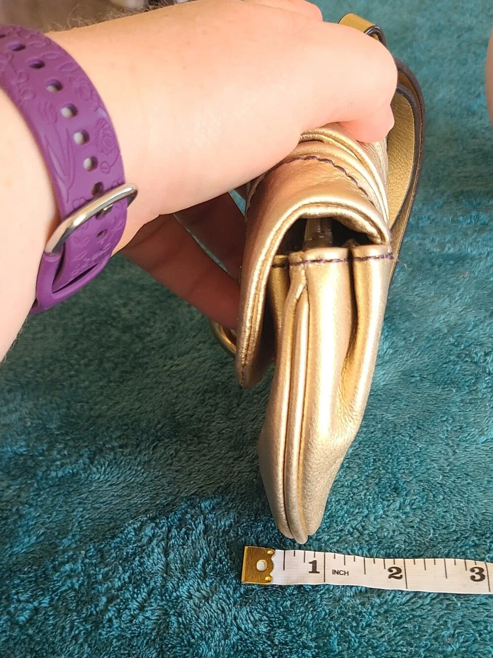 Y2K vintage metallic gold leather Juicy Couture wristlet featuring Heart Accent